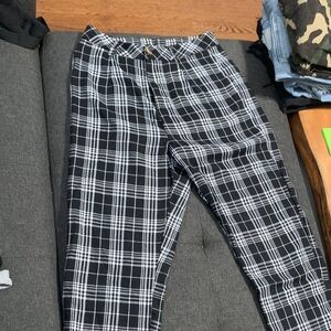 Chic Black and White Plaid Women's Pants